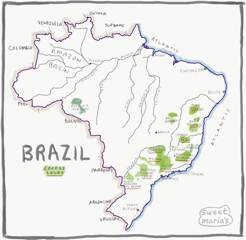 Brazil coffee production map - Sweet Maria's coffee