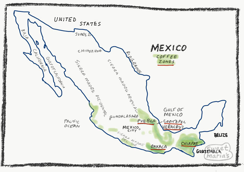 Mexico coffee production map - Sweet Maria's coffee