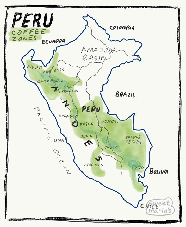 Peru coffee production map - Sweet Maria's coffee