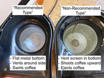 Types of air poppers for coffee roasting. On the left