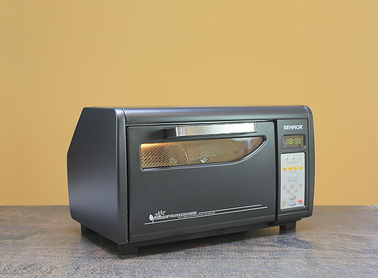 Angled front view of the Behmor 2000AB Plus electric coffee roaster. 