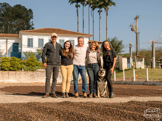The Wagner family pose for a photo on their drying patio at Sao Jose farm.