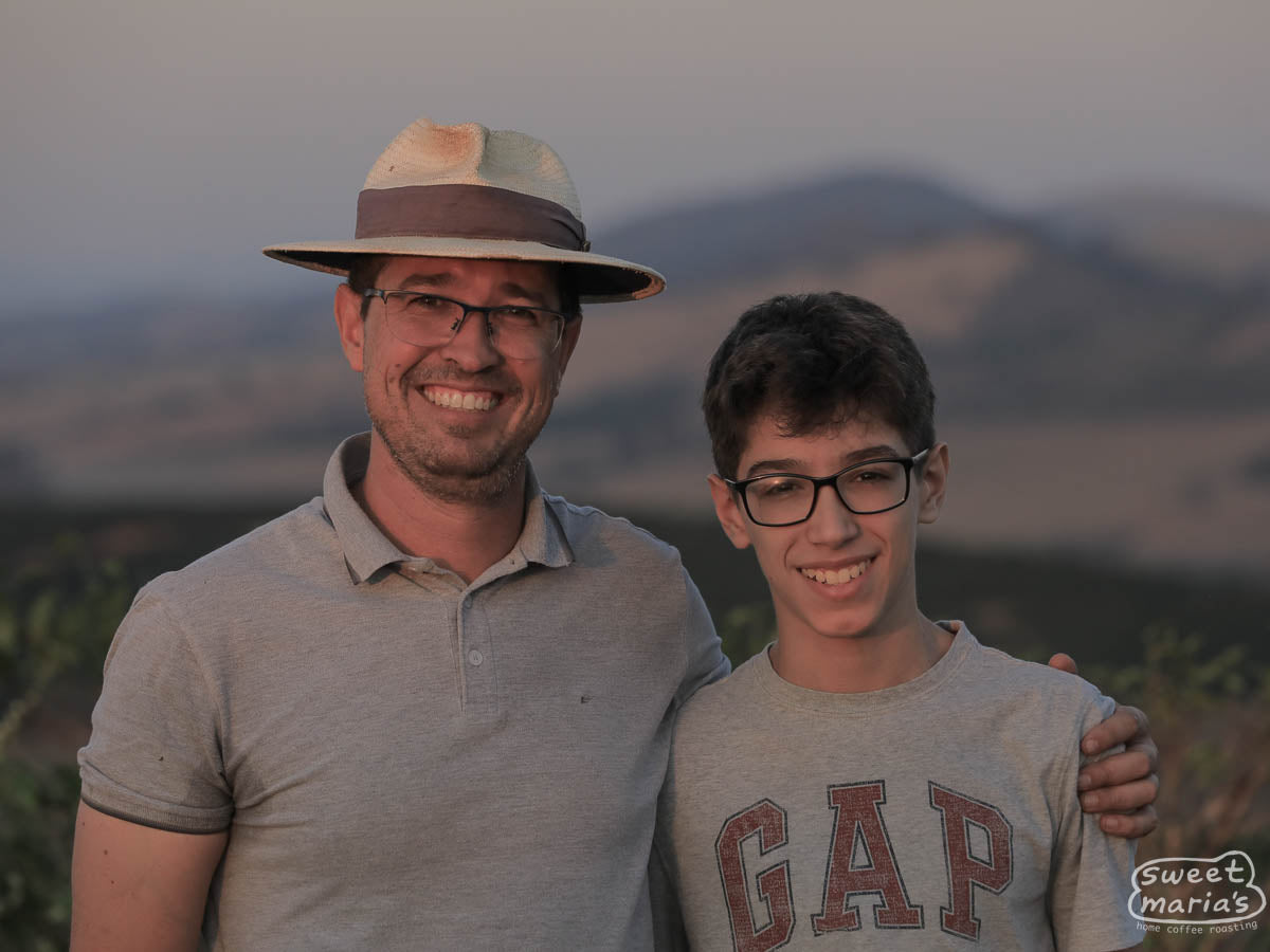 Jose Renno Moreira, and son Felipe, at the top of Fazenda Sao Joaquim coffee farm in Saō Sebastiaō da Bela Vista region, Sul de Minas, Brazil.