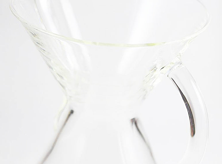 Closeup of the handle and neck of the Chemex 6 cup.