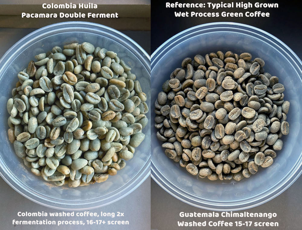 Covered parabolic coffee drying rooms built above homes in Pitalito region.