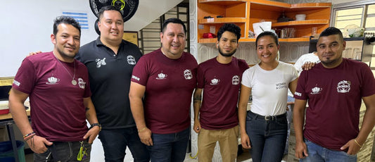 The El Bombo cupping lab team, with John, the founder 3rd from left. 