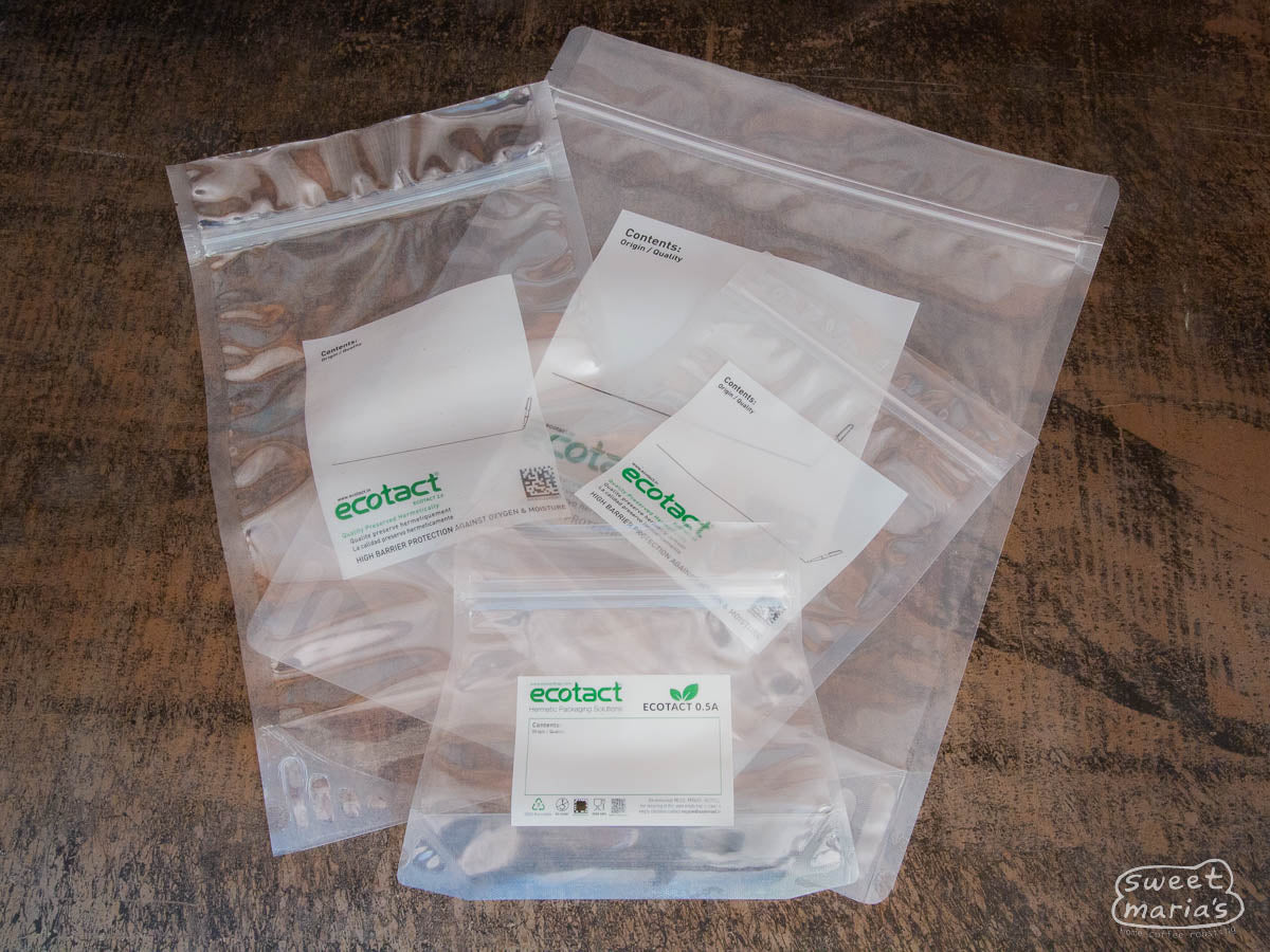 Ecotact green coffee storage bags fold down flat when you don't need them.
