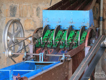 The 4 disc depulper at Hambela Dabaye, used to remove the outer cherry from the green coffee. Hambela, Guji Zone, Ethiopia.