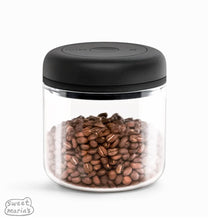 The canister holds approximately 10 oz of coffee. Fellow Atmos Vacuum Coffee Canister .7L - Glass  (image: Fellow Coffee)
