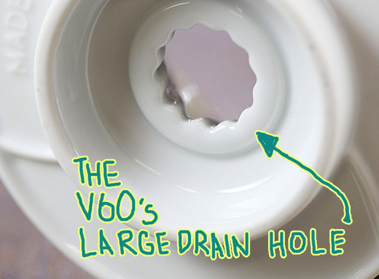 The V60 has a large drain hole