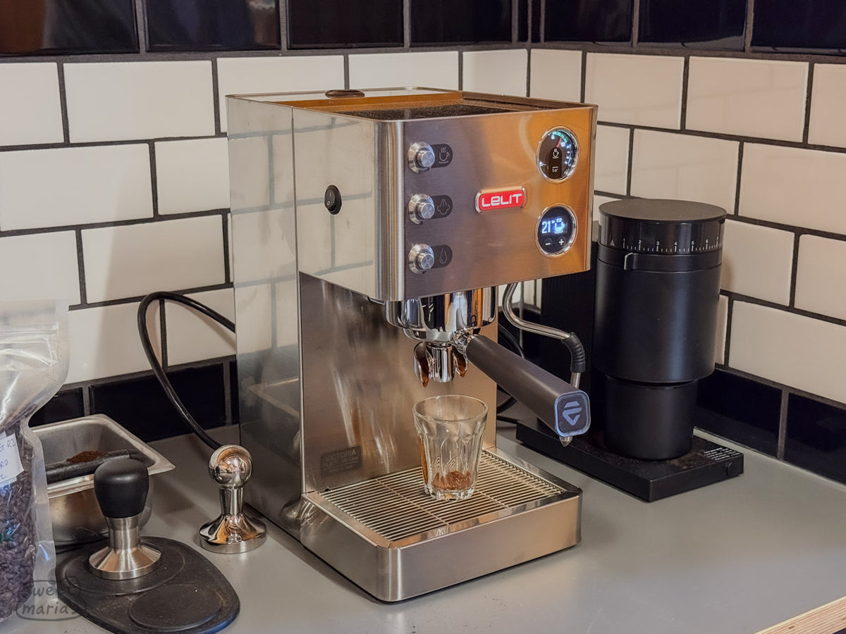  it is not so lightweight that it slides around the counter when putting in the coffee handle