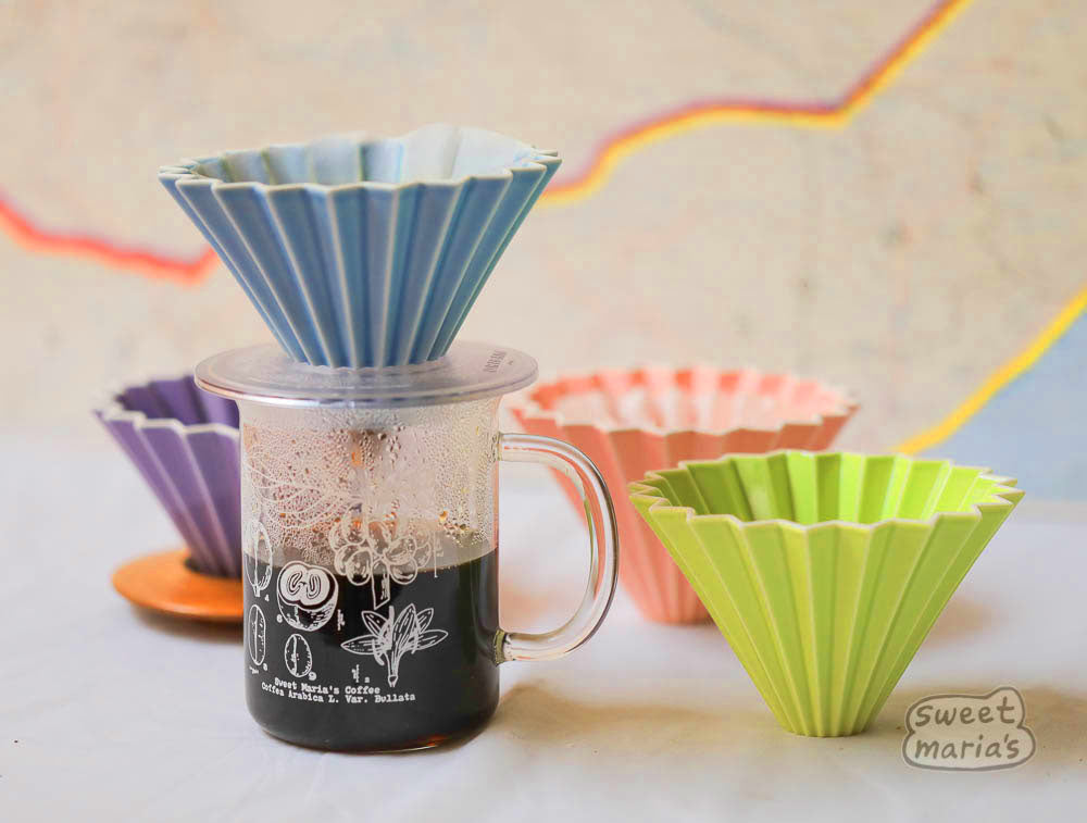 The Origami Ceramic Coffee Dripper, Size Medium, can use Hario V60 or Kalita Wave type filters