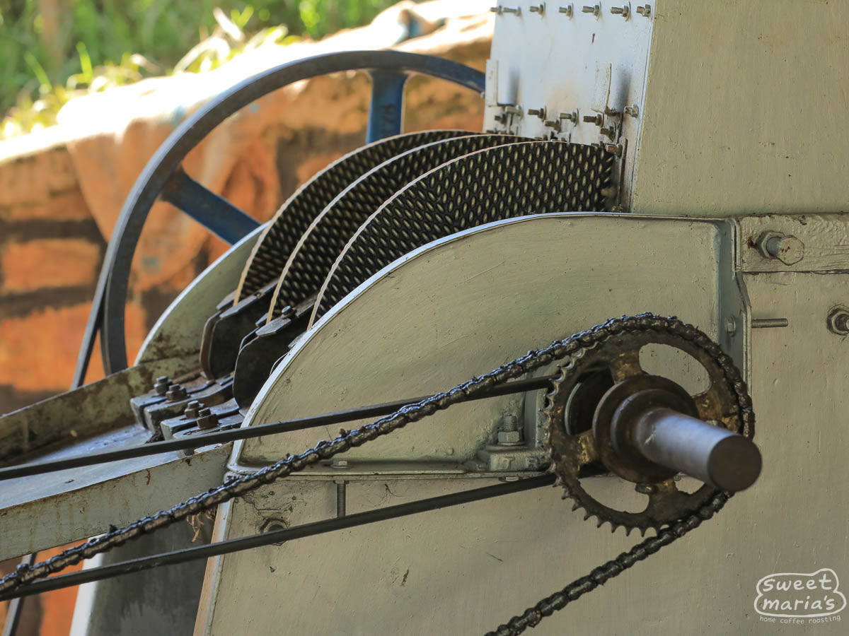 The 3-disc pulper at Tumba coffee washing station in Tumba town, Rulindo District, Rwanda.