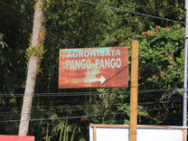 Metal sign points the way to Pango Pango village, Sulawesi.