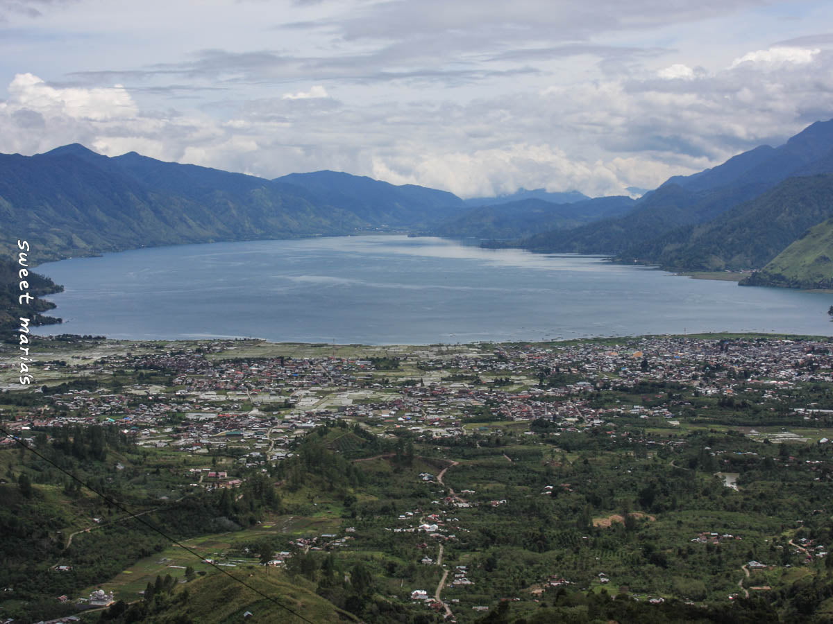 The massive volcanic Lake Toba as seen from the hillside above.