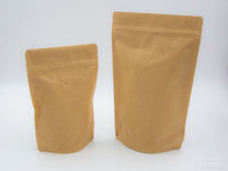 The stand up pouch bags have a zipper and valve and come in two sizes - 1/2lb and 1lb.