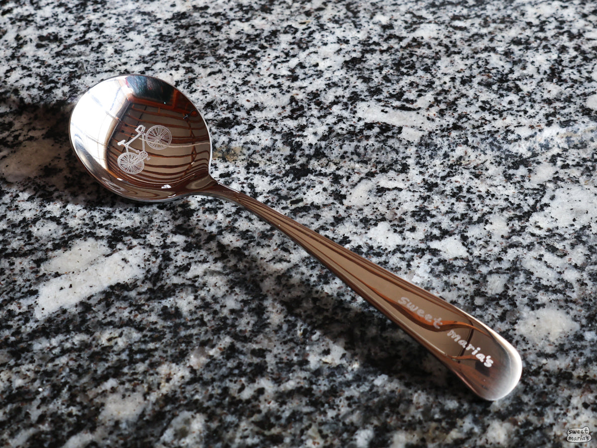 The Sweet Maria's 10 Speed Bike Cupping Spoon has a 304 Stainless Steel body.