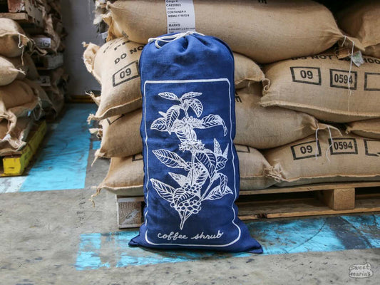 Coffee Shrub Blue Jute Drawstring Bag - 50 lb
