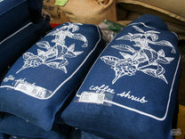 Coffee Shrub Blue Jute Drawstring Bag - 50 lb