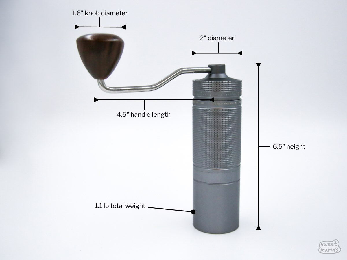 Measurements for Easy Adjust Hand Grinder with SS Burrs - Silver