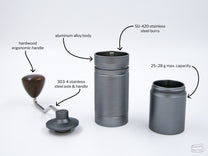 Features of the Easy Adjust Hand Grinder with SS Burrs - Silver