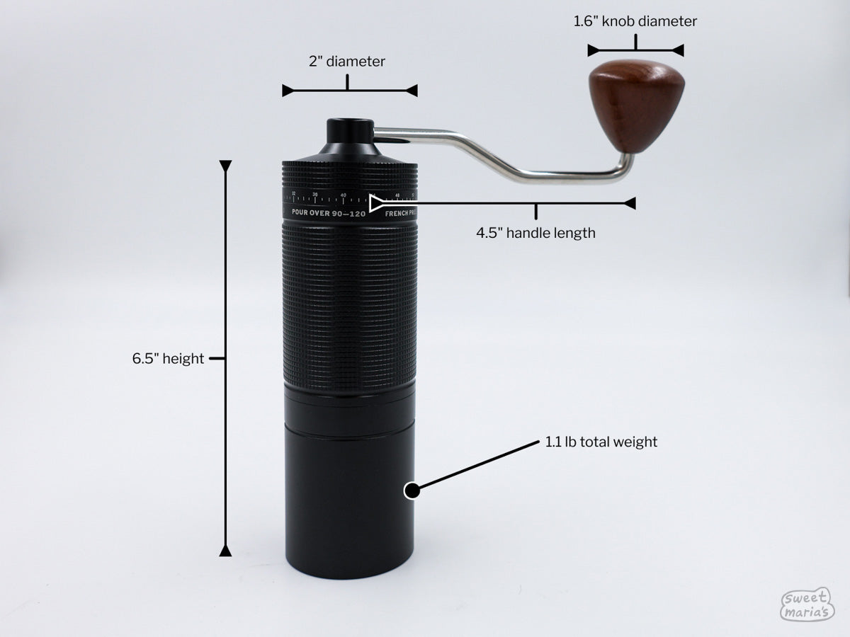 Measurements for Easy Adjust Hand Grinder with SS Burrs - Black