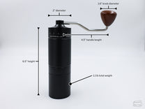 Measurements for Easy Adjust Hand Grinder with SS Burrs - Black