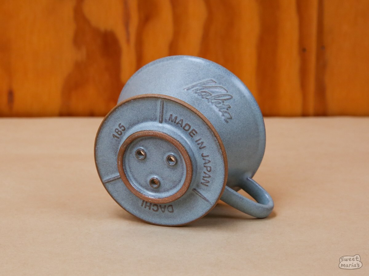 The Kalita MINO Ceramic Dripper fits perfectly on top of our Sweet Maria's Dots Diner Mug.