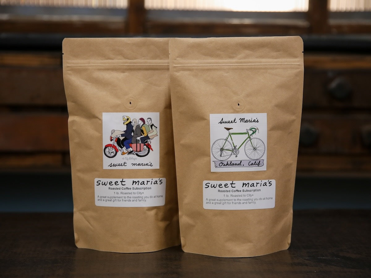 Sweet Maria's Roasted Coffee Subscription ships with two 1 lb bags of roasted coffee in each order.