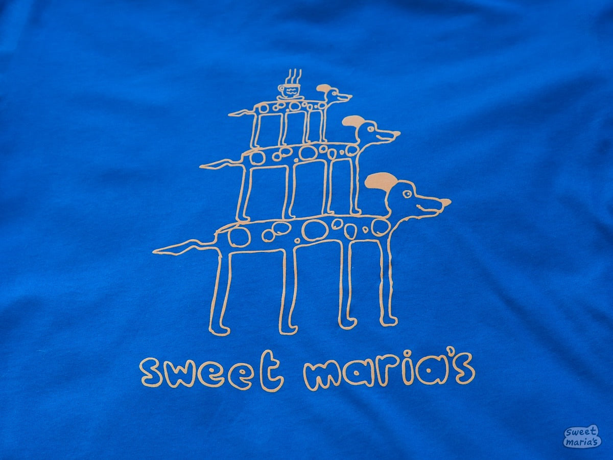 A closeup of the "tres chuchos" graphic that features on a number of the jute bags we receive.